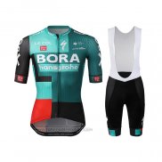 2022 Fahrradbekleidung Bora Hansgrone Grun Rot Trikot Kurzarm und Tragerhose