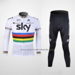 2012 Fahrradbekleidung Sky UCI Weltmeister Shwarz und Wei Trikot Langarm und Tragerhose