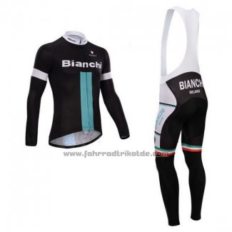 2014 Fahrradbekleidung Bianchi Shwarz und Grun Trikot Langarm und Tragerhose