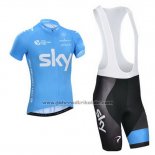 2014 Fahrradbekleidung Sky Azurblau und Wei Trikot Kurzarm und Tragerhose