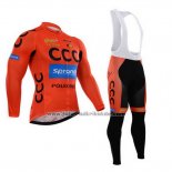 2015 Fahrradbekleidung CCC Shwarz und Orange Trikot Langarm und Tragerhose