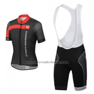 2015 Fahrradbekleidung Castelli 3t Shwarz und Rot Trikot Kurzarm und Tragerhose