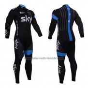 2015 Fahrradbekleidung Sky Azurblau und Shwarz Trikot Langarm und Tragerhose