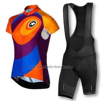 2016 Fahrradbekleidung Frau Assos Orange und Blau Trikot Kurzarm und Tragerhose