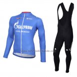 2016 Fahrradbekleidung Gazprom Rusvelo Colnago Blau und Wei Trikot Langarm und Tragerhose