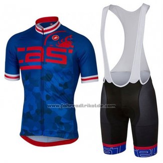 2017 Fahrradbekleidung Castelli Blau und Rot Trikot Kurzarm und Tragerhose