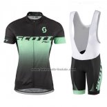 2017 Fahrradbekleidung Frau Scott Shwarz und Grun Trikot Kurzarm und Tragerhose