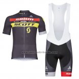 2017 Fahrradbekleidung Scott Shwarz Gelb Trikot Kurzarm und Tragerhose