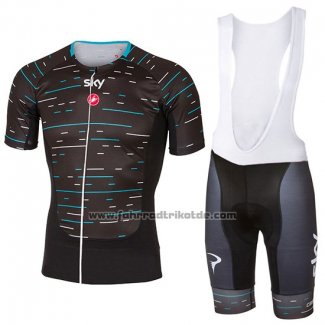 2017 Fahrradbekleidung Sky Shwarz und Hellblau Trikot Kurzarm und Tragerhose