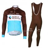 2018 Fahrradbekleidung Ag2r La Mondiale Braun Trikot Langarm und Tragerhose