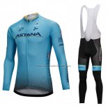 2018 Fahrradbekleidung Astana Blau Trikot Langarm und Tragerhose