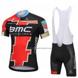 2018 Fahrradbekleidung BMC Shwarz und Rot Trikot Kurzarm und Tragerhose