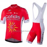 2018 Fahrradbekleidung Confidis Rot Trikot Kurzarm und Tragerhose