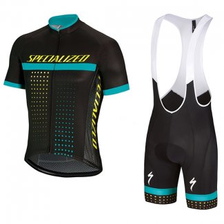 2018 Fahrradbekleidung Specialized Shwarz Blau Trikot Kurzarm und Tragerhose