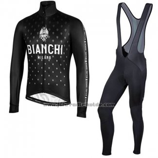 2019 Fahrradbekleidung Bianchi Milano FT Shwarz Wei Trikot Langarm und Tragerhose