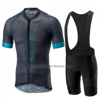 2019 Fahrradbekleidung Castelli Climber's 2.0 Shwarz Azurblau Trikot Kurzarm und Tragerhose