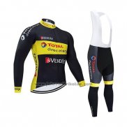 2019 Fahrradbekleidung Direct Energie Shwarz Gelb Trikot Langarm und Tragerhose