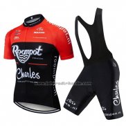 2019 Fahrradbekleidung Roompot Charles Rot Shwarz Trikot Kurzarm und Tragerhose