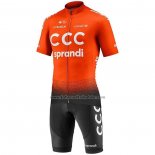 2020 Fahrradbekleidung CCC Team Orange Shwarz Trikot Kurzarm und Tragerhose