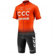 2020 Fahrradbekleidung CCC Team Orange Shwarz Trikot Kurzarm und Tragerhose