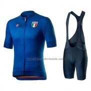 2020 Fahrradbekleidung Italien Blau Trikot Kurzarm und Tragerhose