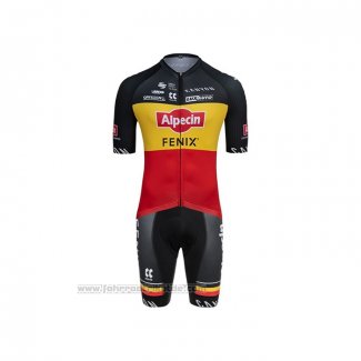 2021 Fahrradbekleidung Alpecin Fenix Champion Belgien Trikot Kurzarm und Tragerhose