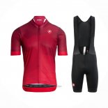2021 Fahrradbekleidung Castelli Tief Rot Trikot Kurzarm und Tragerhose