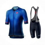 2021 Fahrradbekleidung Castelli Tief Shwarz Blau Trikot Kurzarm und Tragerhose