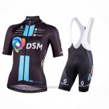 2023 Fahrradbekleidung Frau DSM Shwarz Trikot Kurzarm Und Tragerhose