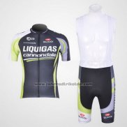 2011 Fahrradbekleidung Liquigas Cannondale Shwarz und Grun Trikot Kurzarm und Tragerhose