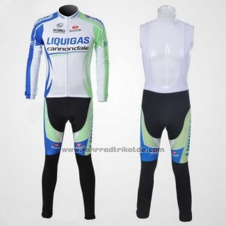 2011 Fahrradbekleidung Liquigas Cannondale Wei und Grun Trikot Langarm und Tragerhose