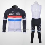 2011 Fahrradbekleidung Trek Leqpard Champion Frankreich Shwarz und Wei Trikot Langarm und Tragerhose