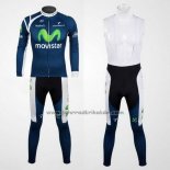 2012 Fahrradbekleidung Movistar Blau Trikot Langarm und Tragerhose