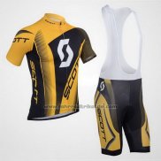 2013 Fahrradbekleidung Scott Gelb und Shwarz Trikot Kurzarm und Tragerhose