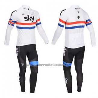 2013 Fahrradbekleidung Sky Champion Regno Unito Wei Trikot Langarm und Tragerhose