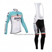 2014 Fahrradbekleidung Bianchi Grun und Wei Trikot Langarm und Tragerhose