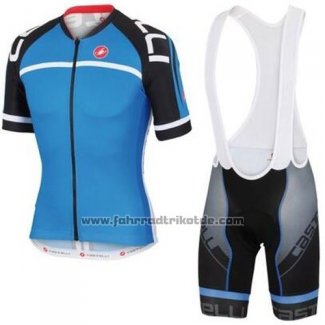 2016 Fahrradbekleidung Castelli Shwarz und Blau Trikot Kurzarm und Tragerhose