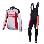 2016 Fahrradbekleidung Ducati Wei und Rot Trikot Langarm und Tragerhose