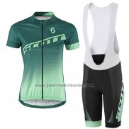 2016 Fahrradbekleidung Frau Scott Grun und Wei Trikot Kurzarm und Tragerhose