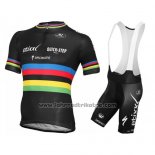 2016 Fahrradbekleidung UCI Weltmeister Lider Quick Step Shwarz Trikot Kurzarm und Tragerhose