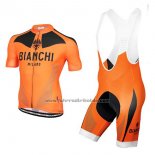 2017 Fahrradbekleidung Bianchi Orange Trikot Kurzarm und Tragerhose