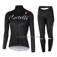 2017 Fahrradbekleidung Frau Castelli Shwarz Trikot Langarm und Tragerhose