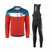 2017 Fahrradbekleidung Scott Blau und Rot Trikot Langarm und Tragerhose