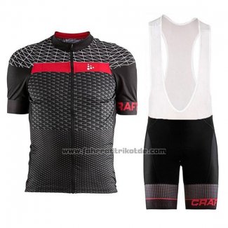 2018 Fahrradbekleidung Craft Route Shwarz Rot Trikot Kurzarm und Tragerhose