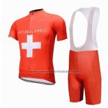 2018 Fahrradbekleidung Schweiz Rot Trikot Kurzarm und Tragerhose