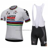 2018 Fahrradbekleidung UCI Weltmeister Lotto Soudal Wei Trikot Kurzarm und Tragerhose