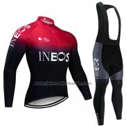 2019 Fahrradbekleidung Castelli INEOS Shwarz Rot Trikot Langarm und Tragerhose