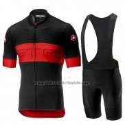 2019 Fahrradbekleidung Castelli Prologo 6 Shwarz Rot Trikot Kurzarm und Tragerhose