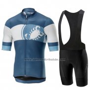 2019 Fahrradbekleidung Castelli Ruota Blau Wei Trikot Kurzarm und Tragerhose