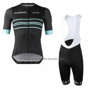 2019 Fahrradbekleidung Eurosport Lecol Shwarz Mint Trikot Kurzarm und Tragerhose